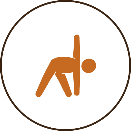 Person icon doing a stretching exercise.