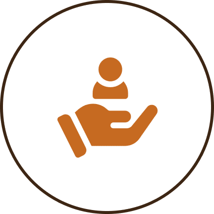 Hand holding person icon on black background.