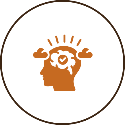 Head silhouette with brain and clouds icon.