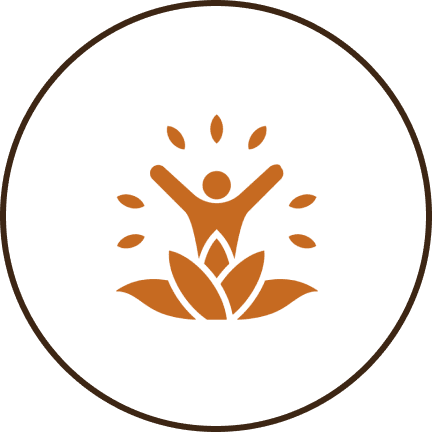 Person and leaves icon on black background.