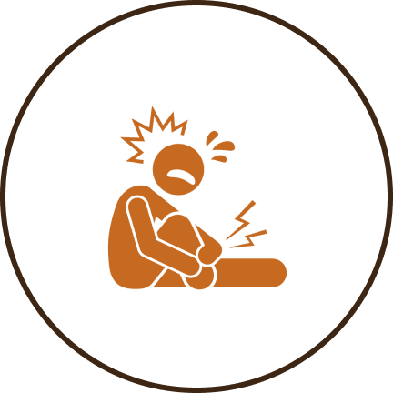 Person experiencing leg pain, cartoon illustration.